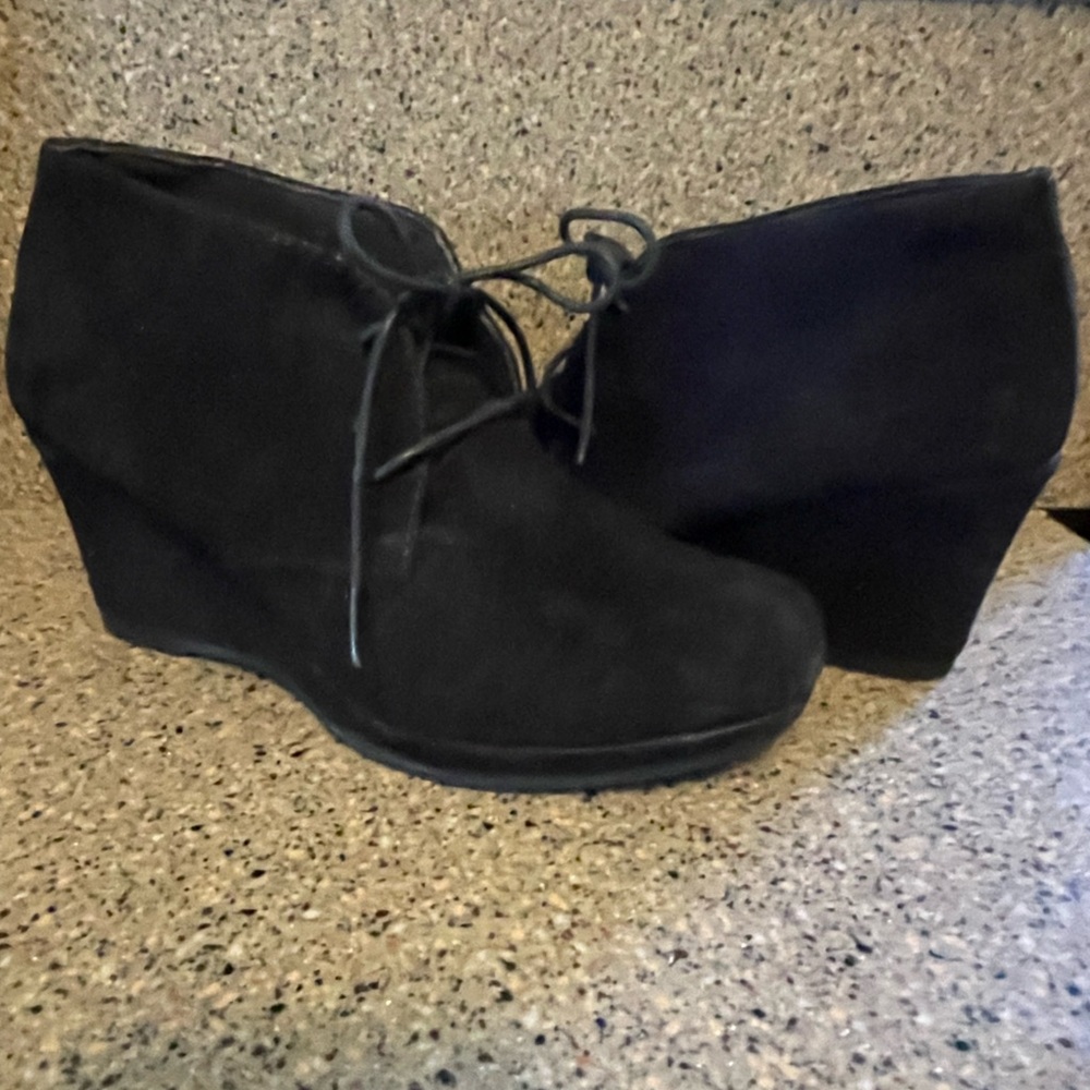 Clarks Black Suede Wedge Boots